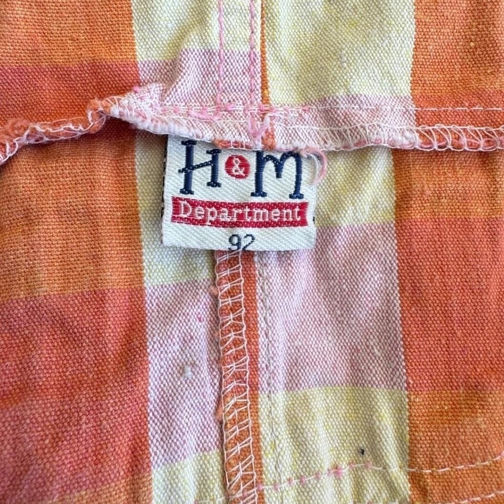 H&M Overalls Orange Pink Gingham Plaid Cotton Retro Kidcore Size 92 2T